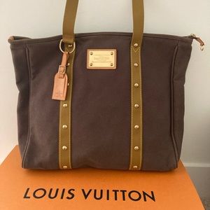 Louis Vuitton brown dark canvas fabric Antigua cabas GM France.